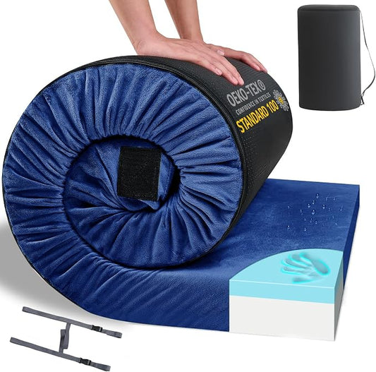 HomeMate CertiPUR-US Memory Foam Camping Mattress Pad Portable Roll Up Mattress for Adults Sleeping Mat Cot Mattress Pad
