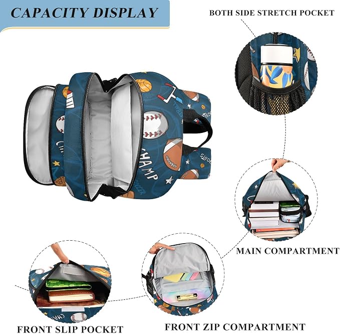 Fisyme Cartoon Baseball Sports School Backpack Laptop Backpacks Bags Bookbag Travel Casual Computer Notebooks Daypacks
