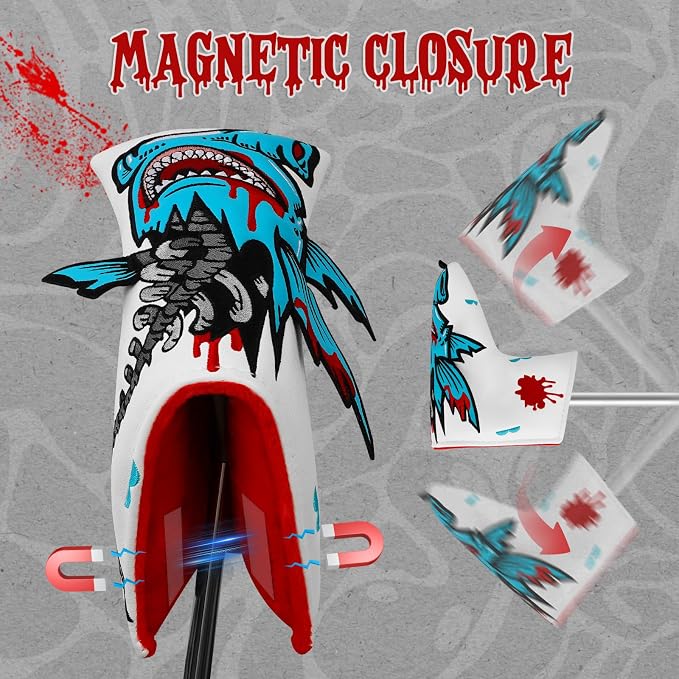 Big Crazy Golf Head Covers, Golf Club Covers Funny, Driver Headcovers, Golf Club Covers, Fairway Woods Head Covers, Hybrids Headcover, Putter Cover with Soft Lining for Golf Gift Hammerhead Sharks