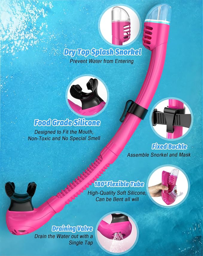 Snorkeling Gear for Adults, Snorkel Mask Set 180° Panoramic View Snorkel Gear, 100% Food-Grade Silicone Anti-Fog Anti-Leak Dry Top Diving Mask for Snorkeling Swimming Scuba Diving