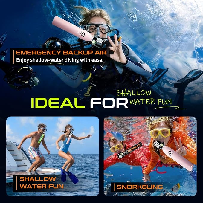 GOYOJO Mini Scuba Tank with DOT Certified, Portable Scuba Diving Kit with Optional Snorkel Mask Combo, Refillable Emergency Backup Pony Bottle for Snorkeling, Underwater Breathing, Training