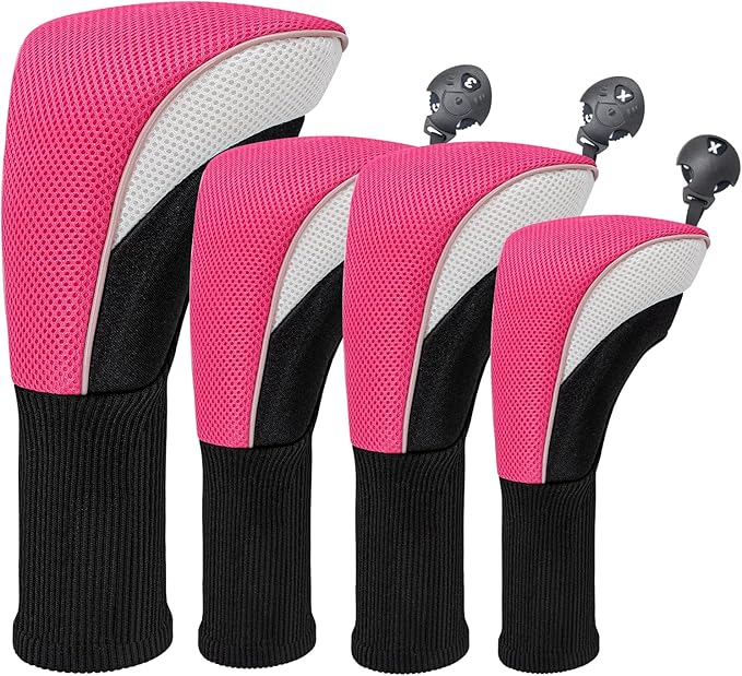 Golf Club Head Covers for Woods 3/4/5/6 Pieces Long Neck Mesh Sports Golf Club Headcovers Set with Interchangeable No. Tags 3 4 5 6 7 X Golf Accessories for Men Women