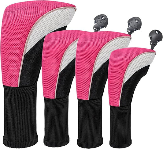 Golf Club Head Covers for Woods 3/4/5/6 Pieces Long Neck Mesh Sports Golf Club Headcovers Set with Interchangeable No. Tags 3 4 5 6 7 X Golf Accessories for Men Women