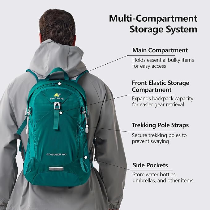 N NEVO RHINO 20L Hiking Internal Frame Backpack for Men Women, Small Travel Backpack Waterproof Backpack with Rain Cover