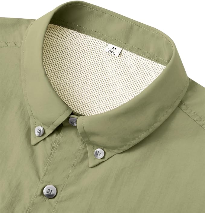 Alimens & Gentle Short Sleeve Fishing Shirt Wicking Fabric Sun Protection Casual Button Down Shirts