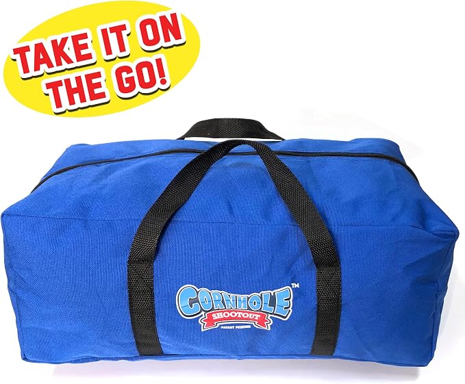 Sports Basketball Net Cornhole Board Set, Basketball & Cornhole in One, Includes 8 Red/Blue Bean Bags, Convenient Carrying Case, Tailgating Fun
