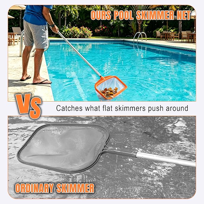 Pool Cleaning Kit, 7.5Ft Aluminum Telescoping Pole with Skimmer Net, Heavy Duty Pool Maintenance Set, for Inground Above Ground Swimming Pools, Easily Remove Leaves, Debris