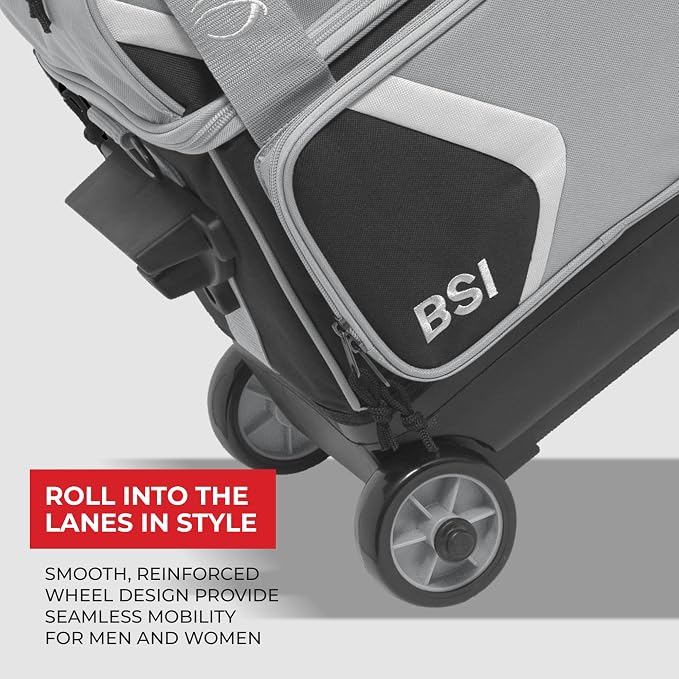 BSI Dash Roller Bowling Bag with Smooth Rolling Wheels, Padded Ball Compartment, Retractable Locking Handle, & Shoe Pocket