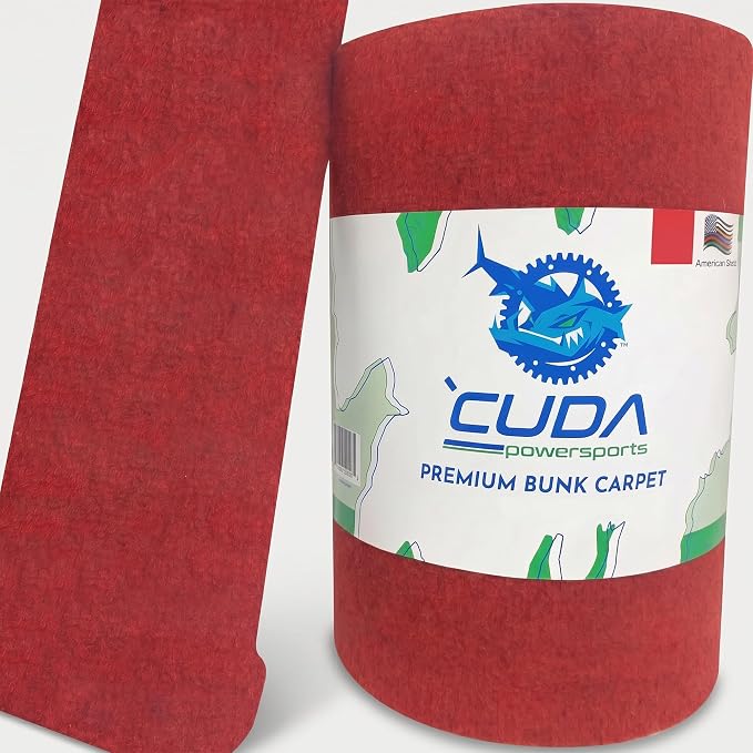 Cuda Boat Trailer Bunk Carpet-Various Sizes with or Without Rustproof Staples-Marine Trailer Bunk Carpet Marine Grade 9 inch 12 inch 18 inch Black Lift Covers Staples (Red (NO Staples), 18in x 25Ft)
