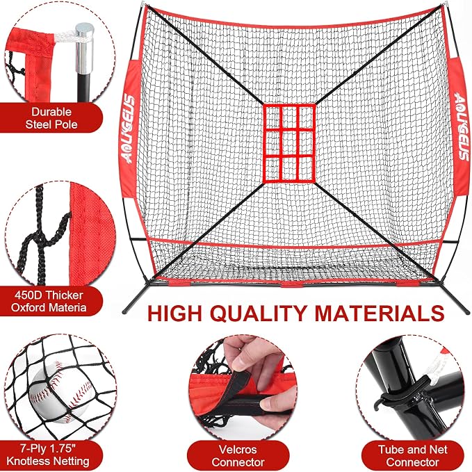 7'X7' Softball Practice Net - Pitching & Batting Net with Baseball Tee, Batter Dummy, Strike Zone & Bow Frame