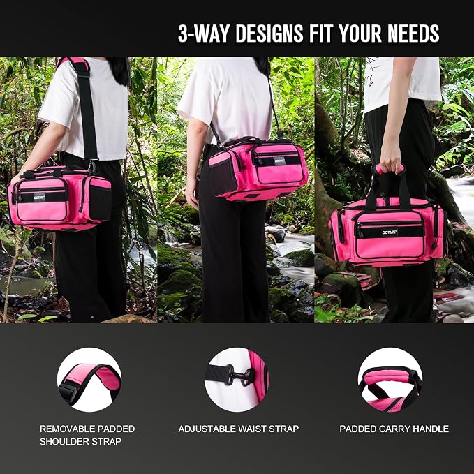 Goture Fishing Tackle Bag, 600D Water-Resistant Soft Side Crossbody Sling Bag for Women,Small Gear Storage Tactical Bags for Saltwater & Freshwater,Fits 3 3600 Tackle Boxes(Not Included)