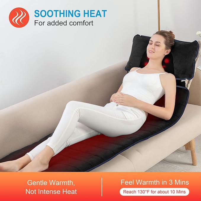 COMFIER Full Body Massage Mat with Heat & Vibration - 10 Motors, App Control, Movable Shiatsu Neck Pillow & 4 Heating Pads for Neck, Shoulders, Back, Black