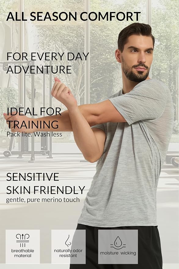 Merino Wool & Tencel Blend T Shirt for Men, Redefined Softness, Lightweight Comfort