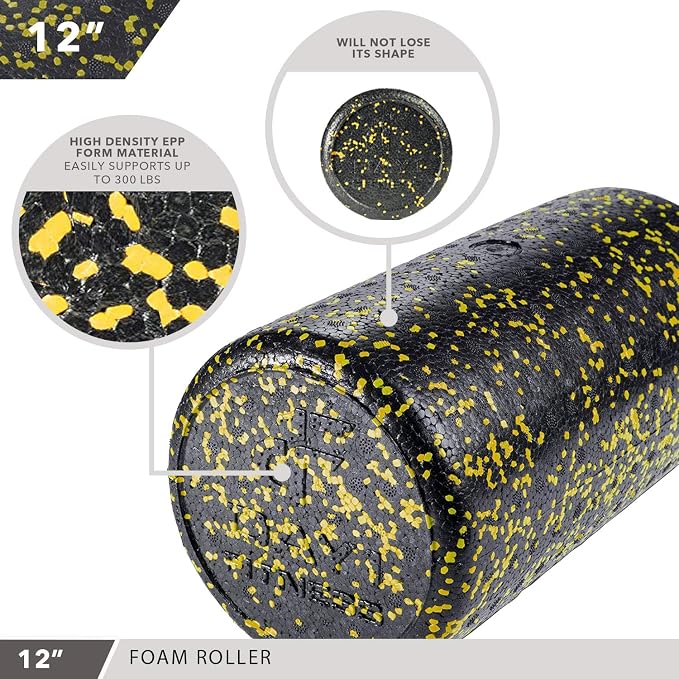 Day 1 Fitness High Density Muscle Foam Rollers - Sports Massage Rollers for Stretching, Physical Therapy, Deep Tissue, Myofascial Release - Ideal for Exercise and Pain Relief - Speckled Yellow, 12”