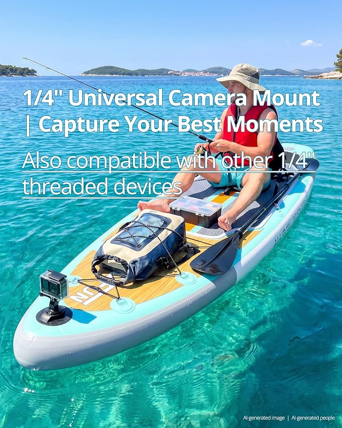 Inflatable Stand Up Paddle Board with Seat, 10'6"/10'5" SUP 440LBS, Recreational Paddleboard for Adults Beginners, Blow Up Paddle Board with Fishing Design, Camera Mount, Cooler Bag & Full Accessories