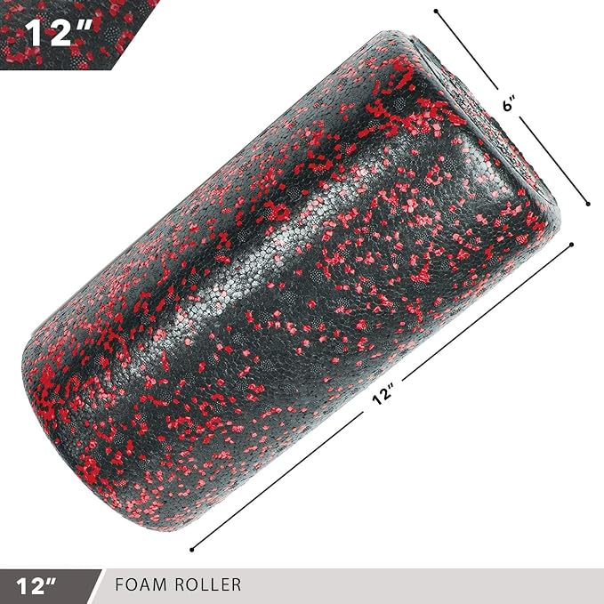 Day 1 Fitness High Density Muscle Foam Rollers - Sports Massage Rollers for Stretching, Physical Therapy, Deep Tissue, Myofascial Release - Ideal for Exercise and Pain Relief - Speckled Red, 12”
