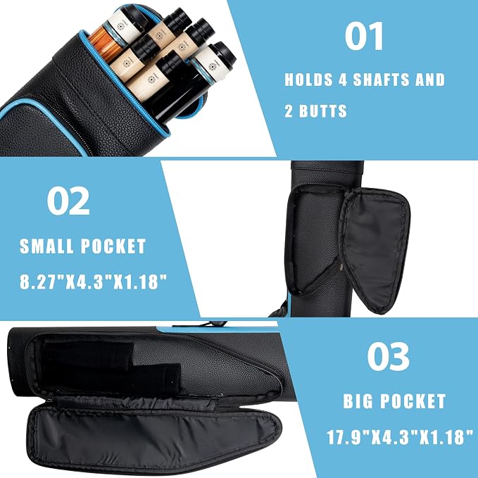 Collapsar Pool Cue Case 2X4, Billiard Stick Carrying Case Holds 2 Butts and 4 Shafts for Adults Billiard Cue Case