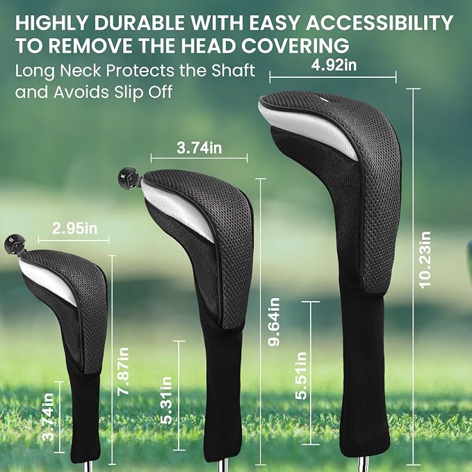 Golf Club Head Covers for Woods Driver Fairway Hybrids Value 6 Pack, Long Neck for Serious Protection with Interchangeable Tags 3 4 5 7 X, Headcovers for Men Women in Black & Pink