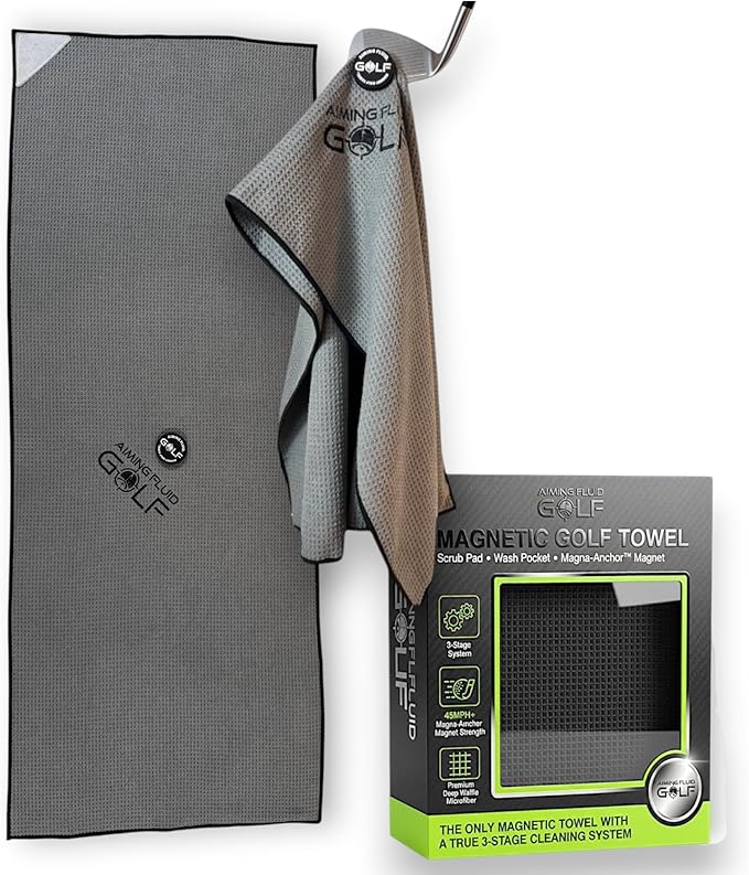 Magnetic Towel Club Glove Gear - 3 Stage Cleaning System- Microfiber Rag with Magnet for Golfcart Bags for Men and Women Cool Grey, 16" x 40" The 40