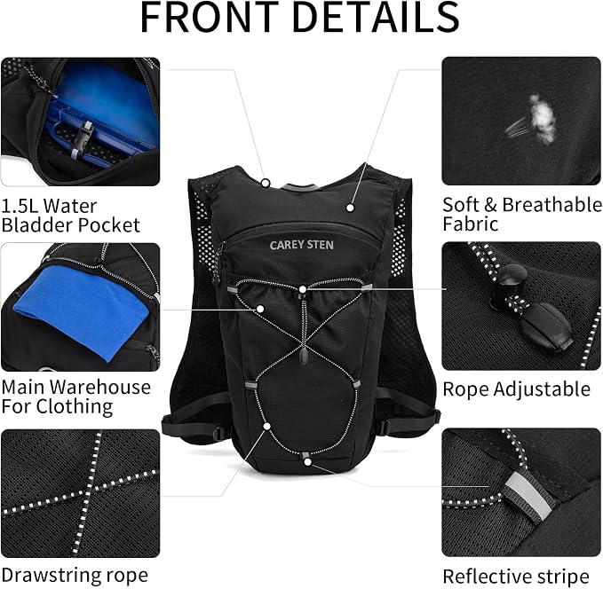 Carey STEN Lightweight Running Hydration Vest, Breathable Outdoor Backpack for Trail Running, Hiking, Cycling & Marathon, Suitable for Both Men and Women