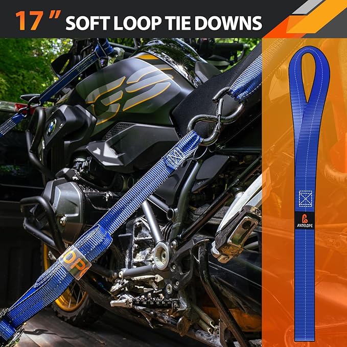 Ratchet Tie Down Straps Set, 5250 LBS Breaking Strength, 4 Pack 1.5" x 8' Heavy Duty Ratchet Straps, Cargo Strap, Motorcycle Straps for Trucks, Bicycle, Kayak, Moving, Tie Downs with S Hooks, Blue
