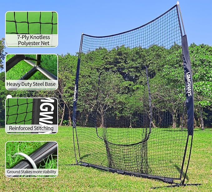7x7ft/8x8ft Baseball Softball Net with Steel Frame for Batting, Hitting, Pitching, Portable Baseball Batting Net with Carry Bag, Great for All Levels