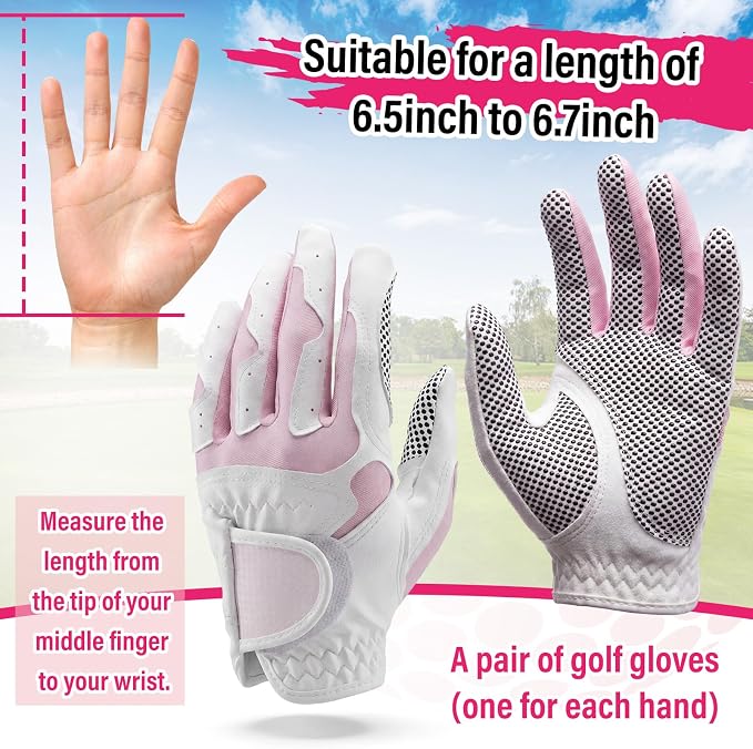 14 Pcs Pink Golf Accessories Set for Women, Golf Glove (fits 6.5 to 6.7" Hand, M/L), Microfiber Towel, Ball Bag with Clip, Tees, Magnetic Ball Marker, Divot Tool & Club Cleaning Brush