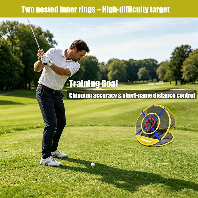 Pop Up 3-in-1 Golf Chipping Net – Circular Design for Relaxed Training, 3 Modes for Precision & Distance, Ideal Indoor/Outdoor Practice Kit, Golfer Gift