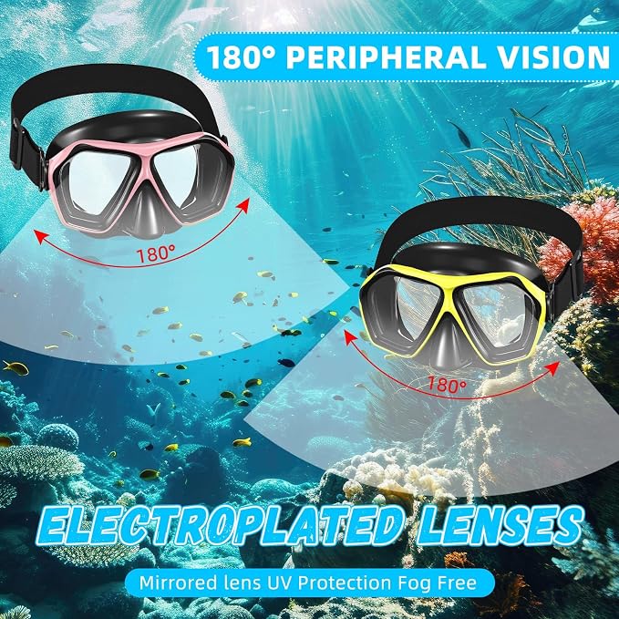 Fabbay 6 Pcs Adult Youth Swim Goggles with Nose Cover Elastic Strap Anti Fog Waterproof Snorkel Wide View Diving Swim Mask