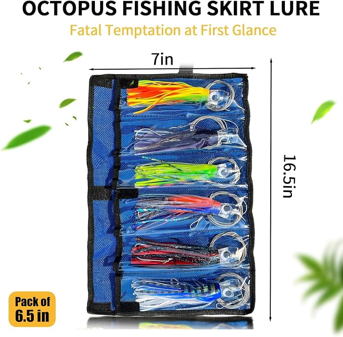 YOTO Trolling Lure Saltwater,6.5/9 inch 6 pcs Squid Skirted Deep Sea Fishing Lure kit,Tuna,Marlin,Wahoo,Shark,Mahi Trolling Fishing Lures