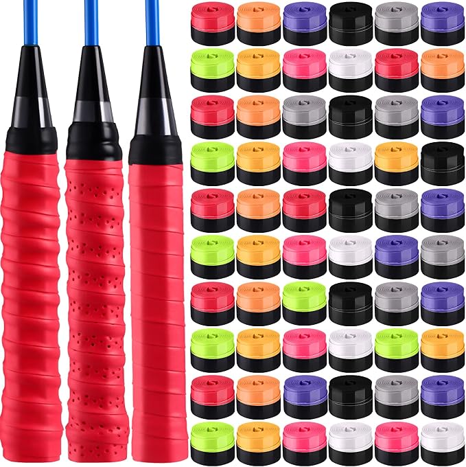 Wettarn 60 Pcs Racket Grip Anti Slip 43 Inches Tennis Racket Grip Tape Overgrips Precut and Dry Feel Tennis Anti Slip Absorbent Overgrip for Badminton, Fishing Rod