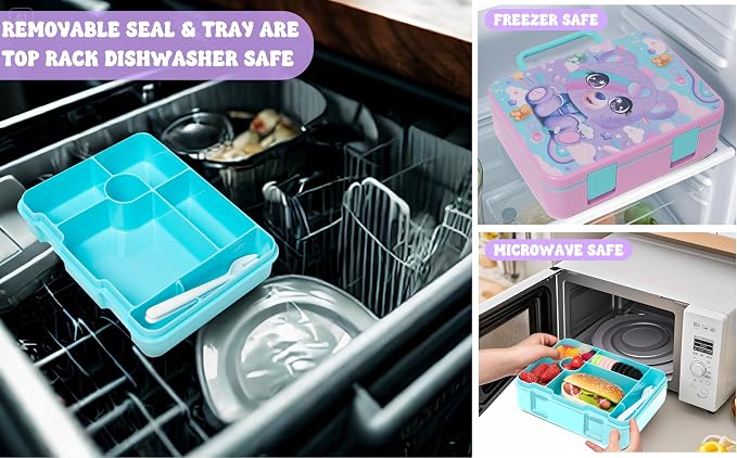 Kids Bento Lunch Box with 6 Compartments Girls Lunch Box with Lunch Bag,Stainless Steel Water Bottle,Ice Pack & Utensils Set,Birthday Gifts for Ages 3-12 Back to School Toddler Girls