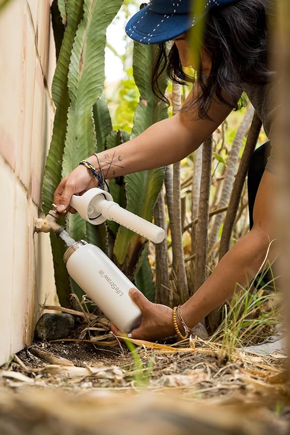 LifeStraw Go Series — Insulated Stainless Steel Water Filter Bottle for Travel and Everyday Use Removes Bacteria, Parasites and Microplastics, Improves Taste, 24 oz, Icelandic Blue