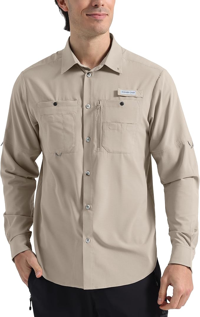 Pioneer Camp Men's Sun Protection Fishing Shirts UPF50+ Long Sleeve UV Quick Dry Cooling Shirts for Travel Camping Hiking
