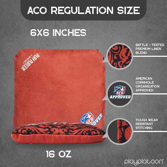 Play Platoon Cornhole Bags Set of 8 Regulation Professional Corn Hole Bean Bags ACO Approved, Competition Weight, Slick and Stick