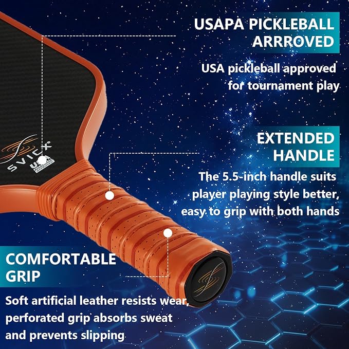 Carbon Fiber Pickleball Paddle 16mm – Professional Pickleball Paddles with Superior Control, Power & Spin – Extended Handle for Two-Handed Grip, USAPA Approved