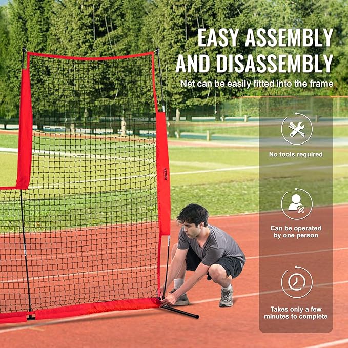 VEVOR Batting Screen - Baseball & Softball Protector with Carry Bag & Ground Stakes, Pitching Net for Pitchers Protection