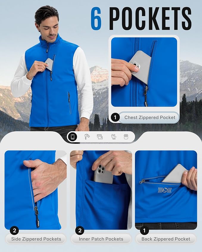 Outdoor Ventures Men's Windproof Softshell Vest Outerwear Lightweight Sleeveless Jacket for Running Golf Hiking Travel