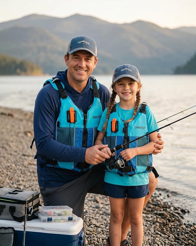 Owntop Swim Jacket Adult Youth | Hydration Pack | Dual Mesh Pockets | Attached Whistle | Ultra-Thin for Freer Movement | Kayak, Boating, Fishing, All Watersports