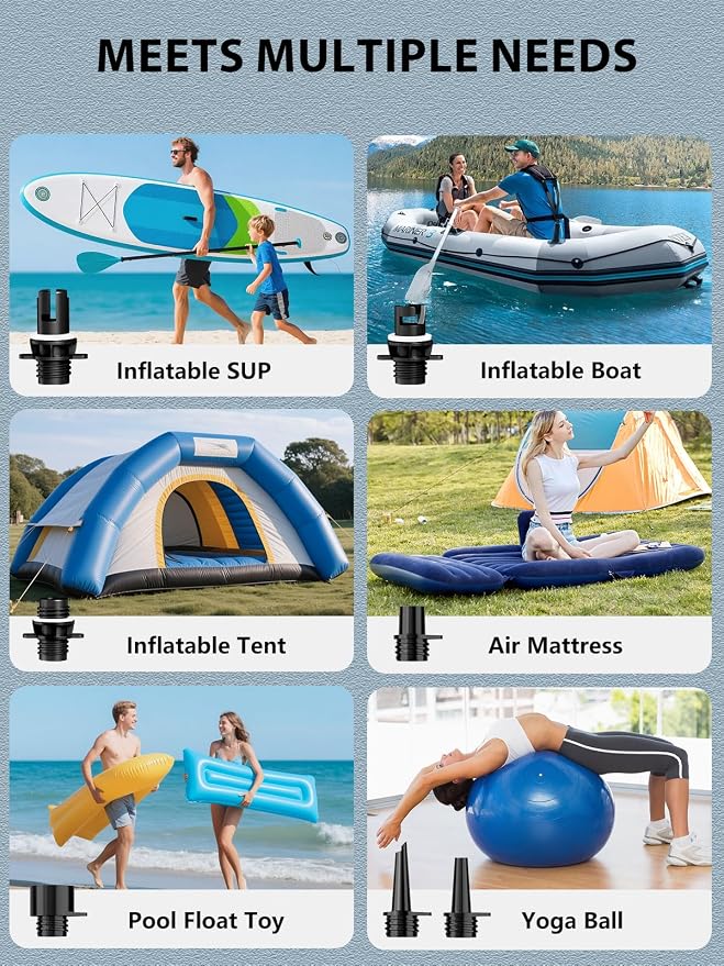 Electric Paddle Board Pump, 20PSI Portable Rechargeable SUP Air Pump, Dual Stage Inflation & Deflation, Auto-Off Air Compressor for Stand Up Paddle Boards, Surfing Kite, Tent, Boat, Kayaks