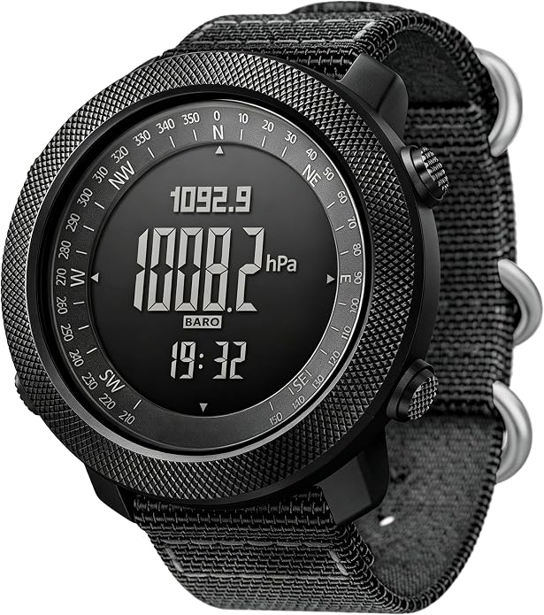 CakCity Digital Watch Military Tactical Watches for Men, 50mm Large Face Zinc Alloy Case with Breathable Double-Layer Nylon Strap, 5ATM Waterproof Shockproof, Altimeter, Barometer, Thermometer, Dual Time, Compass, Alarm, Stopwatch, Countdown