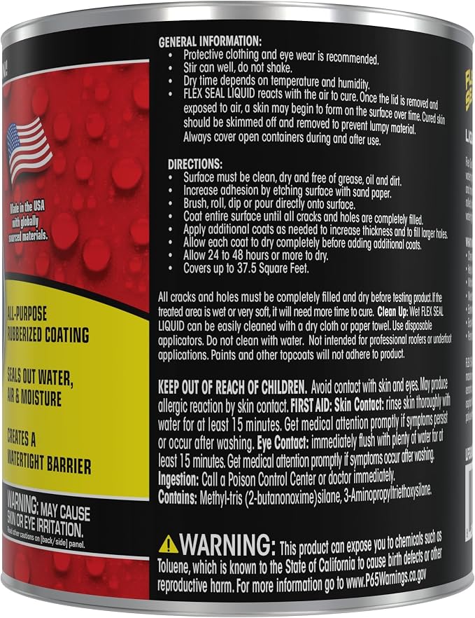 Flex Seal Liquid, Rubber Coating Sealant, Waterproof, Flexible, Breathable, and UV Resistant, Roof Repair, Basements, RV, Campers, Trailers, Marine, EPDM, Masonry, Black, 32 oz