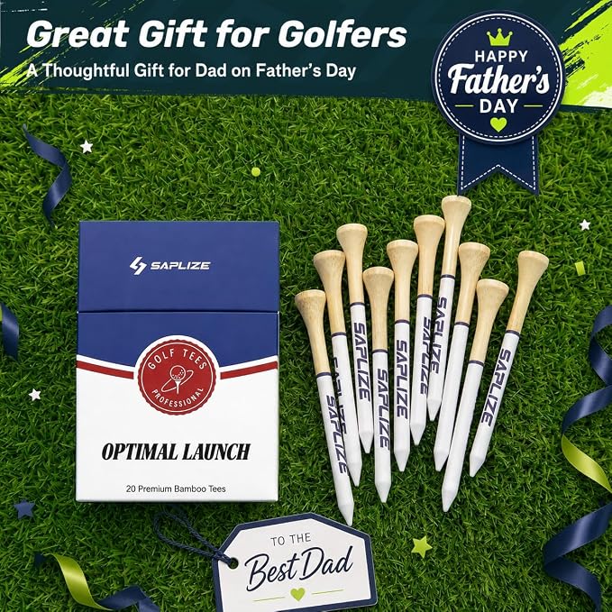 SAPLIZE Father’s Day Golf Gift for Dad – 4/10 Pack (80/200pcs, 3 1/4'') Bamboo Golf Tees Set, Gift-Ready Packaging, Funny Golf Accessories for Men, Golf Lovers & Weekend Players