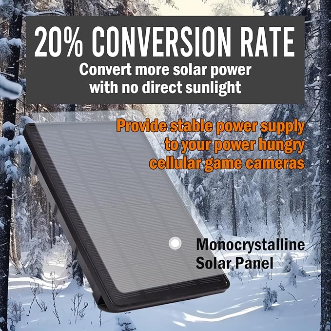 5V/12V Trail Camera Solar Panel - 4W Solar Panel Battery w/ 8000mAh Li-ion Battery, IP66 Waterproof Rated, Solar Battery Charger Kit for Game & Security Cameras (Included Mount & Strap*1)