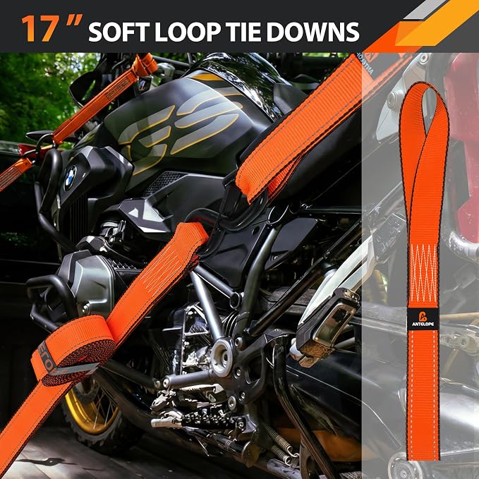 Ratchet Tie Down Straps Set, 5250 LBS Breaking Strength, 4 Pack 1.5" x 15' Heavy Duty Ratchet Straps, Cargo Strap, Motorcycle Straps for Trucks, Bicycle, Kayak, Moving, Tie Downs with S Hooks, Orange