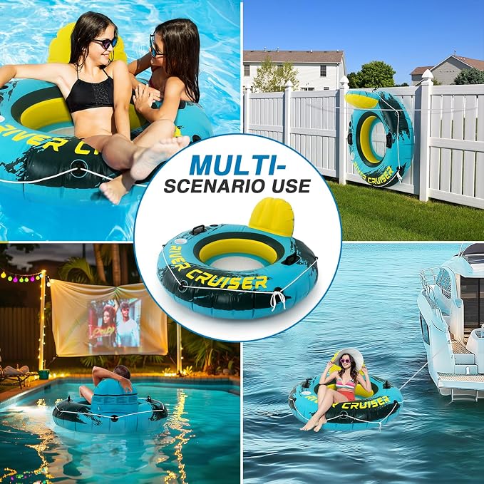 River Tubes for Floating Heavy Duty Inflatable Floating Lounger Premium River Water Rafts Pool Float with Cup Holder Above Lake for Adults