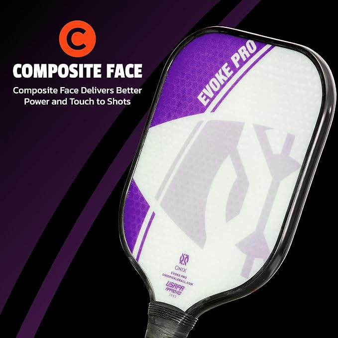 Onix Evoke Pro Composite Face Incredible Touch Maximum Control and Spin Pickleball Paddle – Polypropylene Honeycomb Core with Protective Edge Guard Widebody Shape