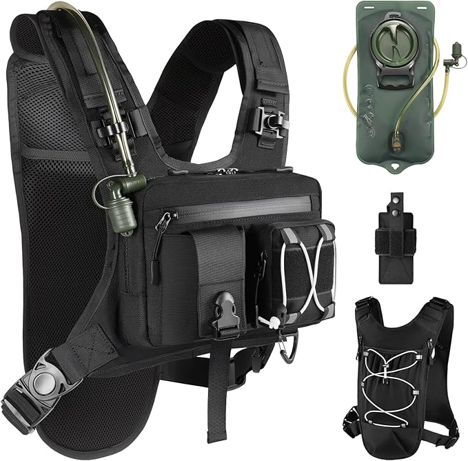 Sling Vest Chest Bag with 2L Water Bladder Gear Holster Running Vest Hydration Backpack Lightweight Adjustable Daypack Reflective Bag for Hiking Running Cycling Race Marathon for Women Men