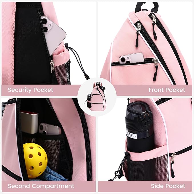 Sucipi Pickleball Bag - Men's & Women's Pickleball Backpack, Adjustable Sling Bag w/Fence Hook/Large Capacity/Safety Pocket
