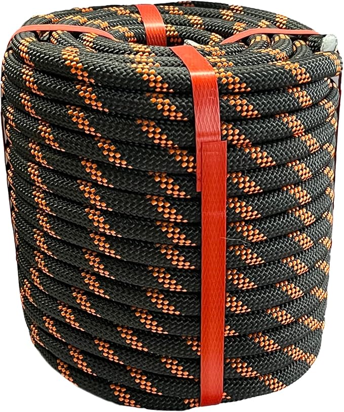 1/2 in x 100 ft Polyester Arborist Rigging Rope, Black Braided Tree Climbing Rope 48 Strands for Farm Work and Swinging